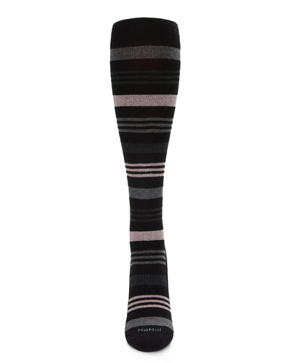 Unisex Black Multi Striped Cotton Blend 15-20mmHg Graduated Compression Socks : Color: Black-Pink