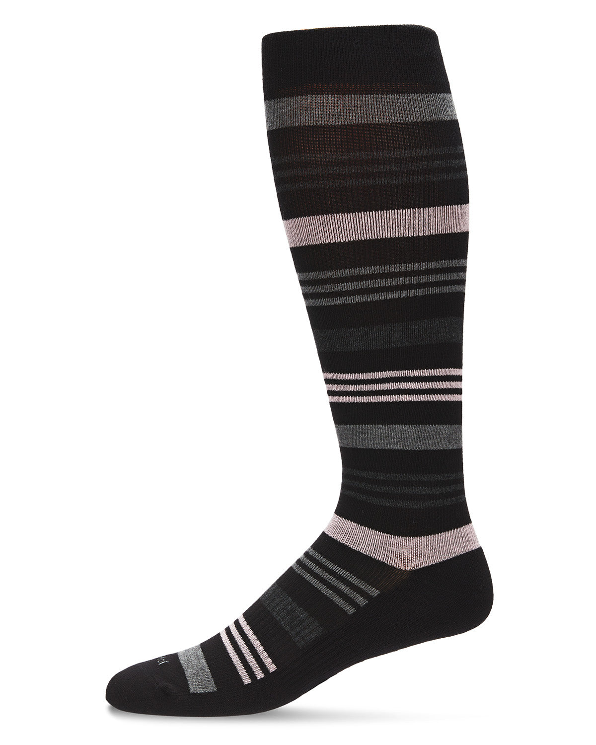 Unisex Black Multi Striped Cotton Blend 15-20mmHg Graduated Compression Socks : Color: Black-Pink