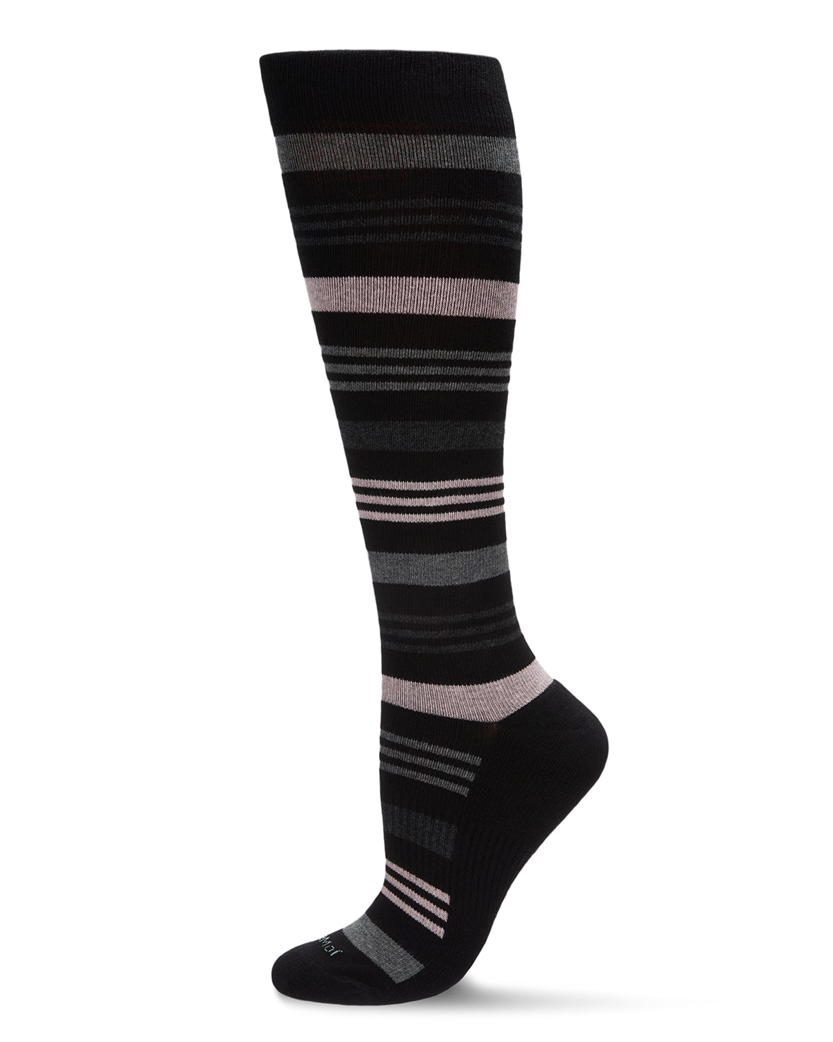 Unisex Black Multi Striped Cotton Blend 15-20mmHg Graduated Compression Socks : Color: Black-Pink