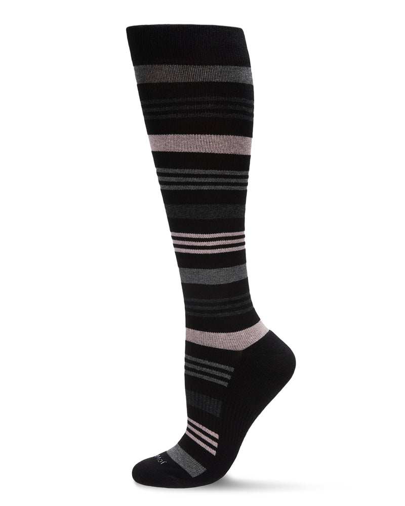 MeMoi WellFit 15-20mmHg Black Multistripe Cotton Compression Socks