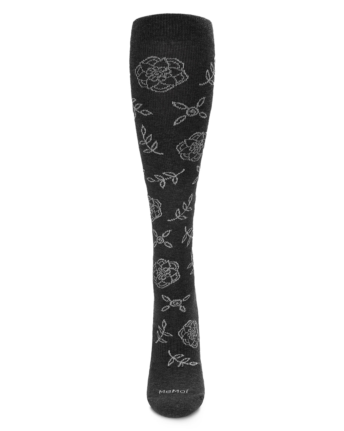 Women's Floral Cotton Blend 15-20mmHg Graduated Compression Knee Sock : Color: Dark Gray Heather