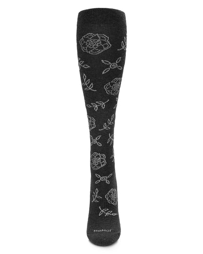 Women's Floral Cotton Blend 15-20mmHg Graduated Compression Knee Sock : Color: Dark Gray Heather