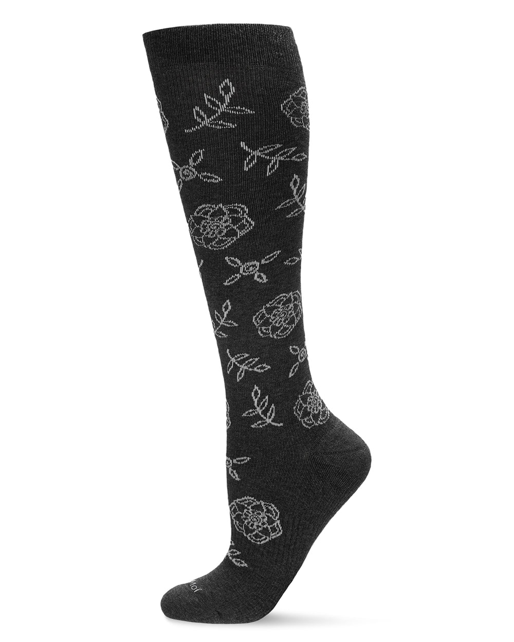Women's Floral Cotton Blend 15-20mmHg Graduated Compression Knee Sock : Color: Dark Gray Heather