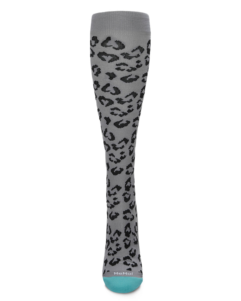 MeMoi WellFit 15-20mmHg Grey Leopard Nylon Compression Socks