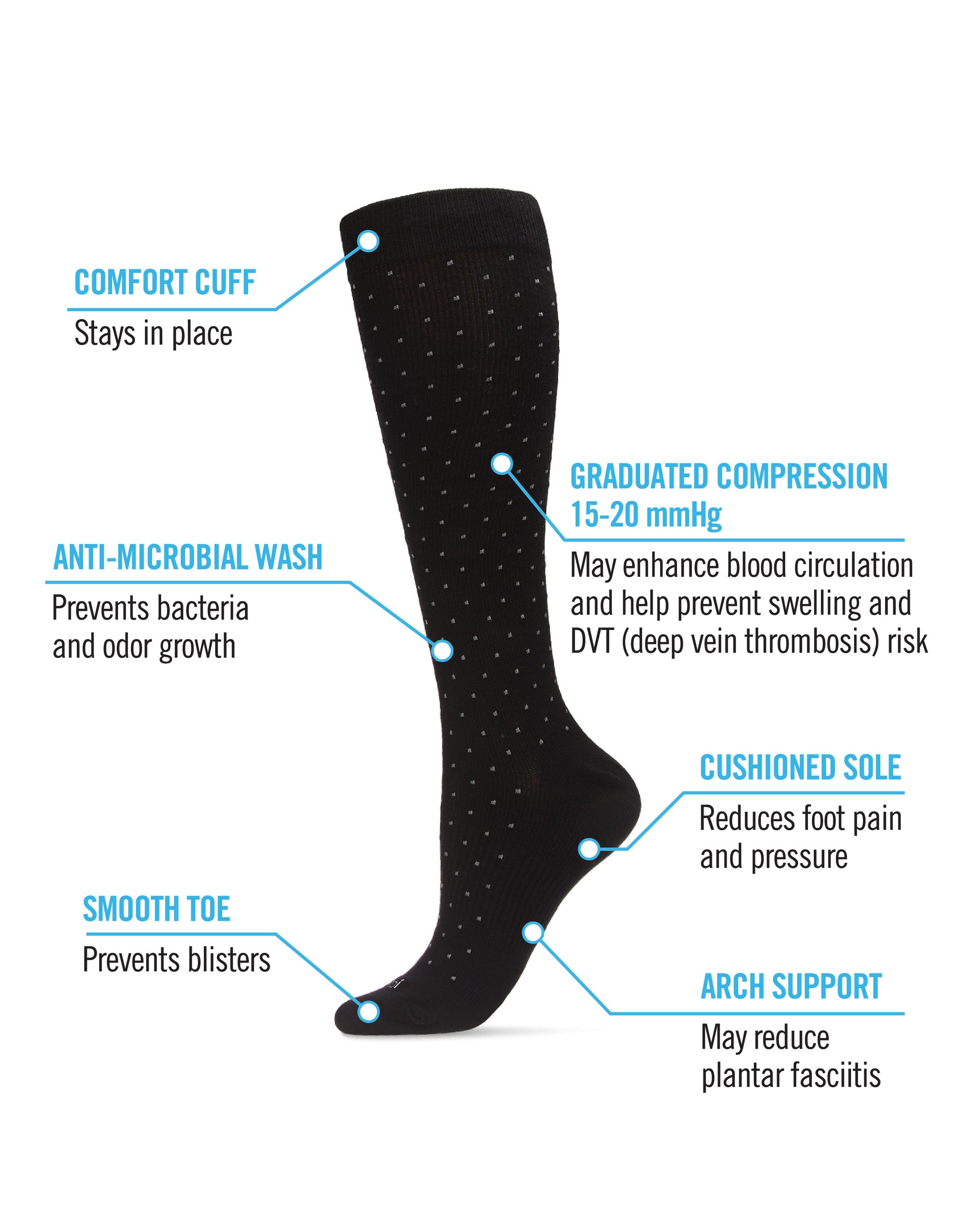 Unisex Swiss Dot Cotton Blend 15-20mmHg Graduated Compression Socks : Color: Black