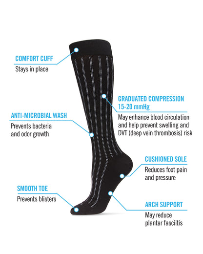 Unisex Highway Stripe Cotton Blend 15-20mmHg Graduated Compression Socks : Color: Black