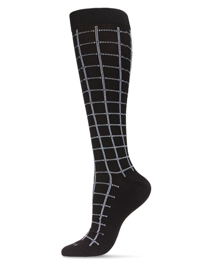 Unisex Window Pane Knee High Cotton Blend 15-20mmHg Graduated Compression Socks : Color: Black