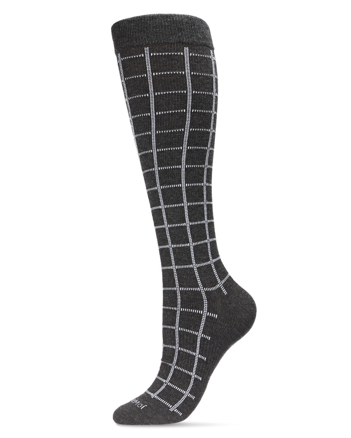 Unisex Window Pane Knee High Cotton Blend 15-20mmHg Graduated Compression Socks : Color: Dark Gray Heather