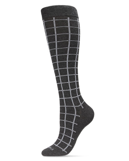 Unisex Window Pane Knee High Cotton Blend 15-20mmHg Graduated Compression Socks : Color: Dark Gray Heather
