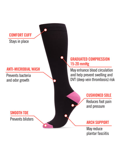 Unisex Solid Nylon 15-20mmHg Graduated Compression Socks : Color: Light Pink