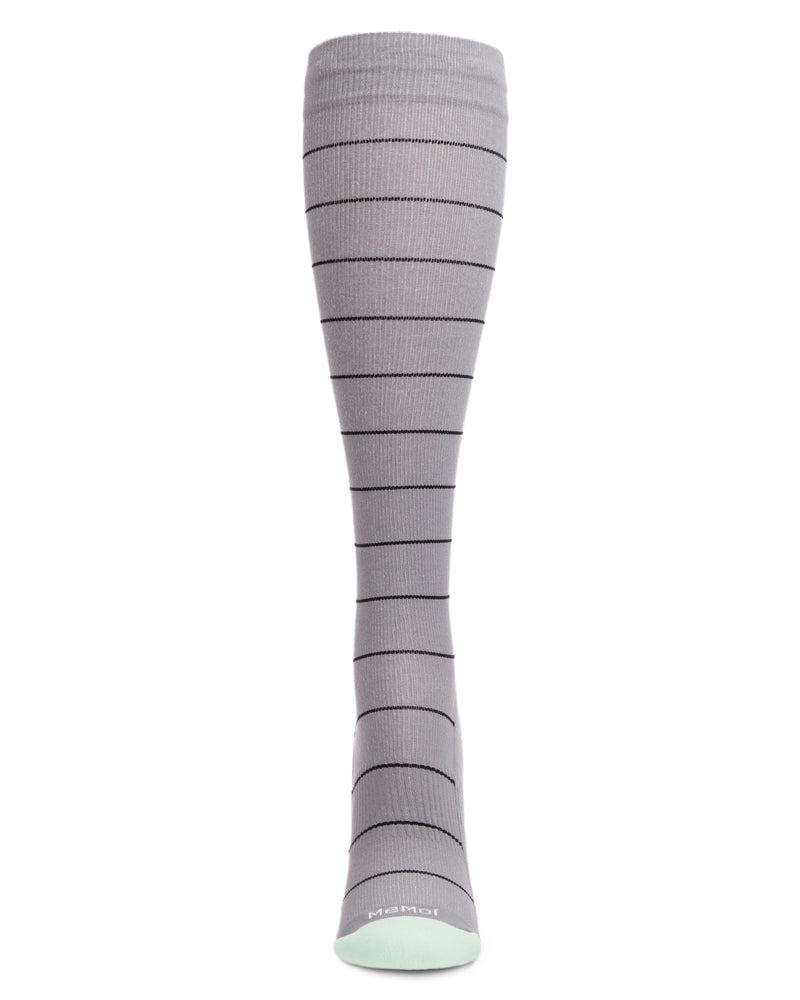 Unisex Thin Striped Antimicrobial Nylon 15-20mmHg Graduated Compression Socks