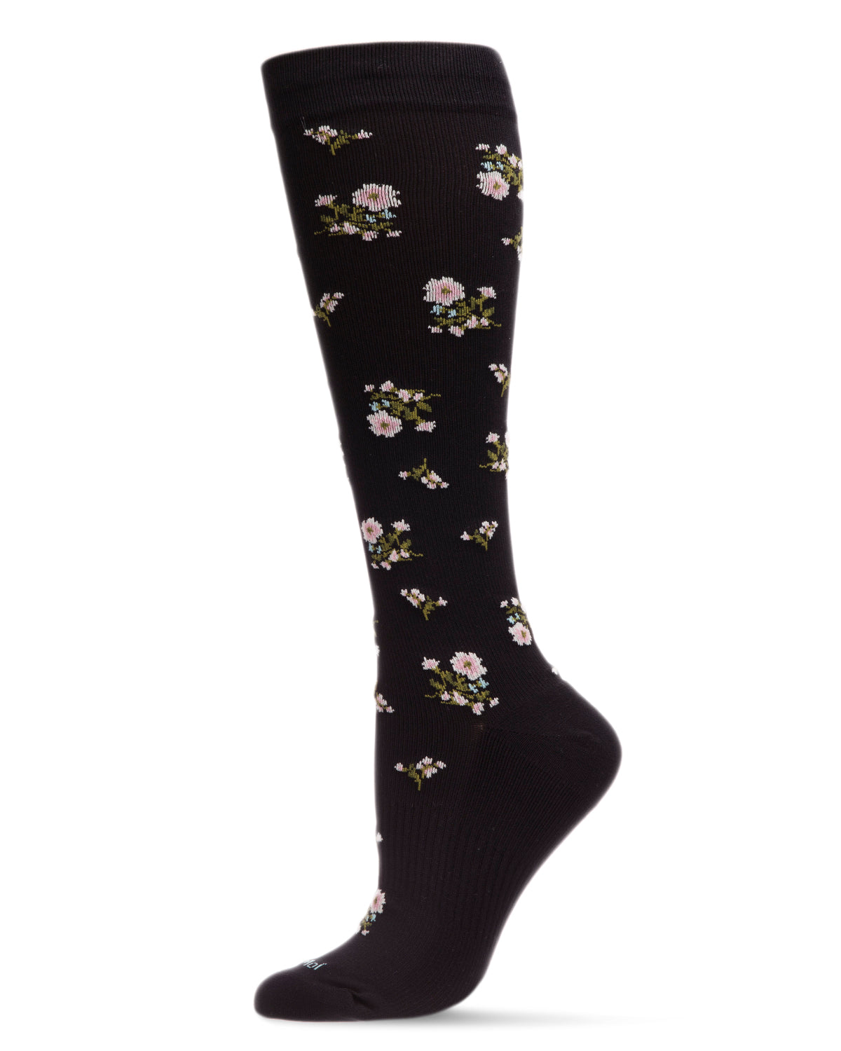 Women's Ditsy Floral Nylon 15-20mmHg Graduated Compression Socks : Color: Black