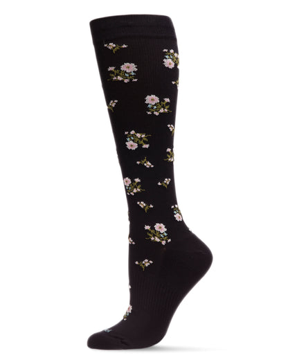 Women's Ditsy Floral Nylon 15-20mmHg Graduated Compression Socks : Color: Black