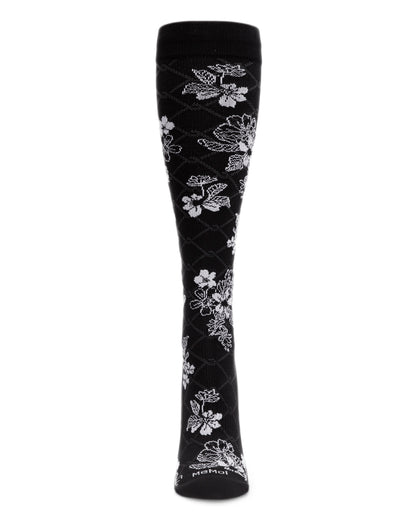 Women's Floral Link Nylon 15-20mmHg Graduated Compression Socks : Color: Black