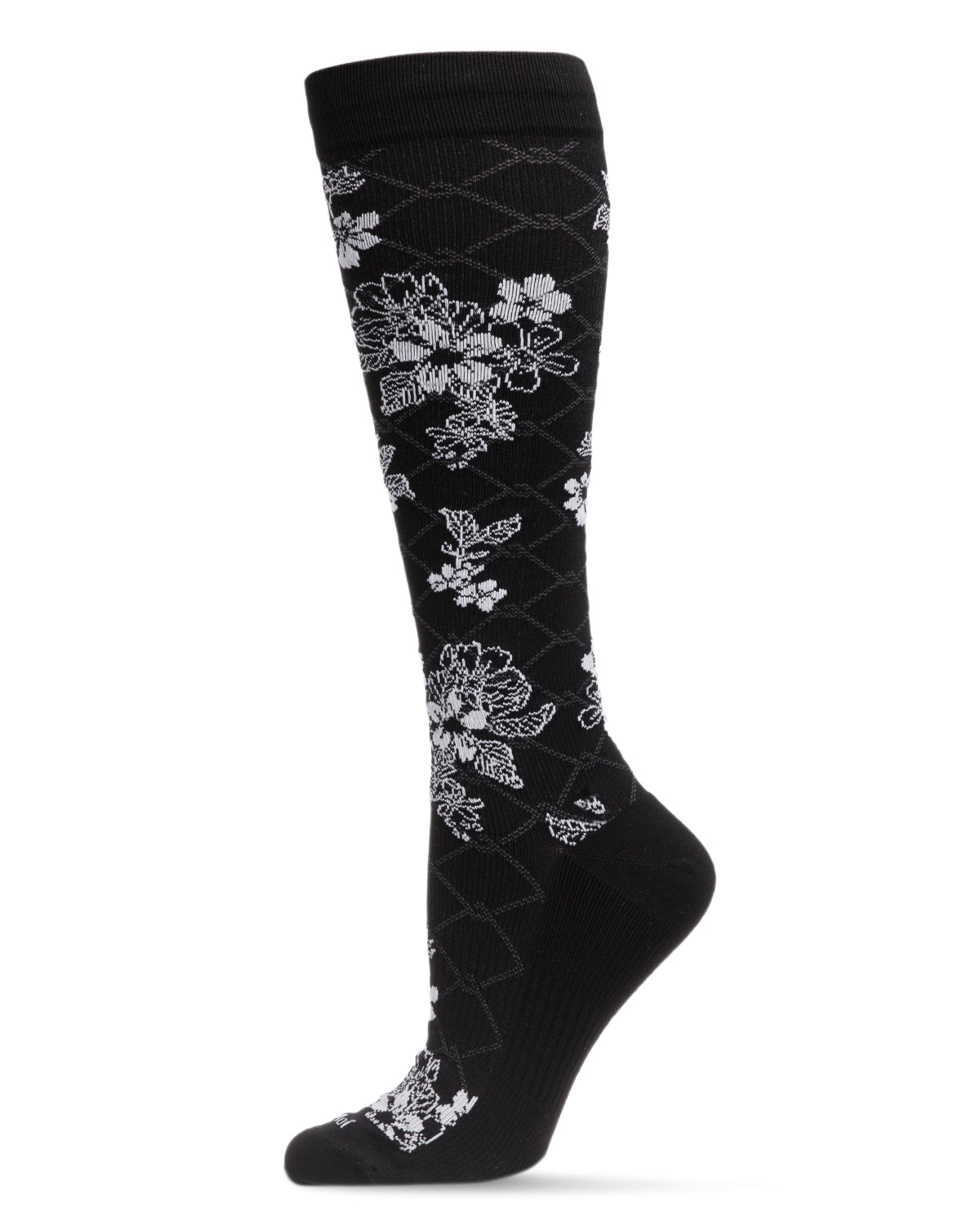 Women's Floral Link Nylon 15-20mmHg Graduated Compression Socks : Color: Black