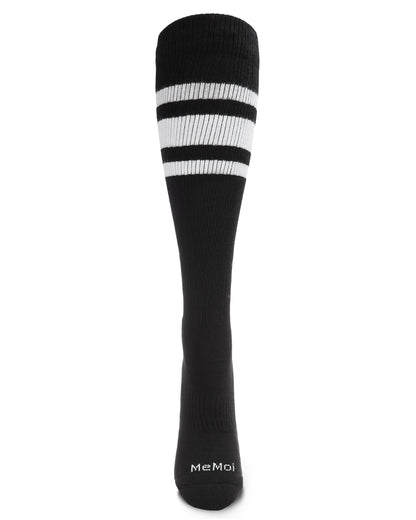 Unisex Striped Athletic Cushion Sole Knee High Cotton Blend 15-20mmHg Graduated Compression Socks : Color: Black
