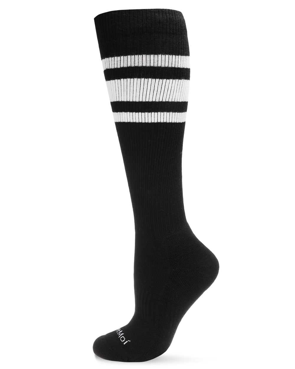 Unisex Striped Athletic Cushion Sole Knee High Cotton Blend 15-20mmHg Graduated Compression Socks : Color: Black