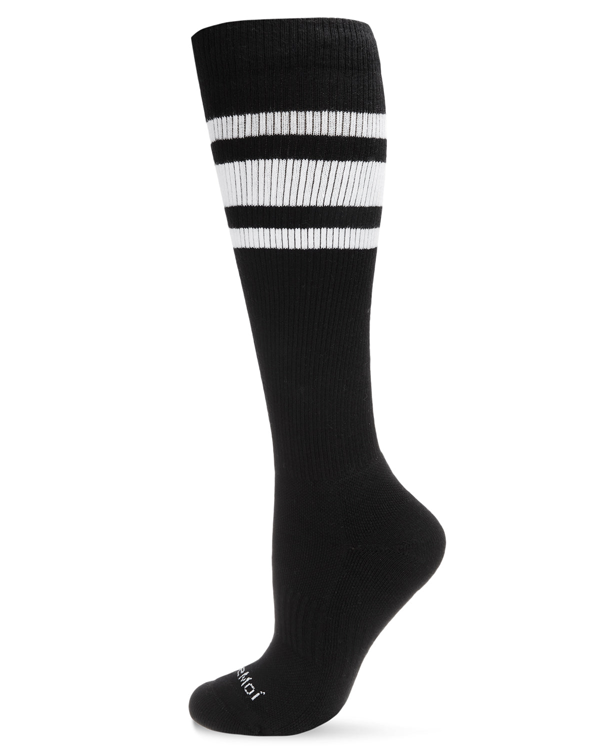 Unisex Striped Athletic Cushion Sole Knee High Cotton Blend 15-20mmHg Graduated Compression Socks : Color: Black