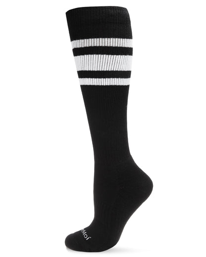 Unisex Striped Athletic Cushion Sole Knee High Cotton Blend 15-20mmHg Graduated Compression Socks : Color: Black