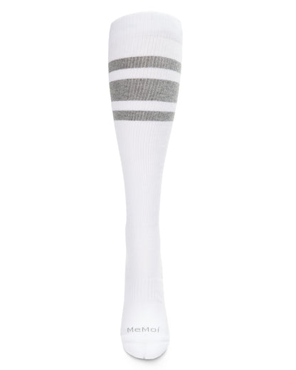 Unisex Striped Athletic Cushion Sole Knee High Cotton Blend 15-20mmHg Graduated Compression Socks : Color: White
