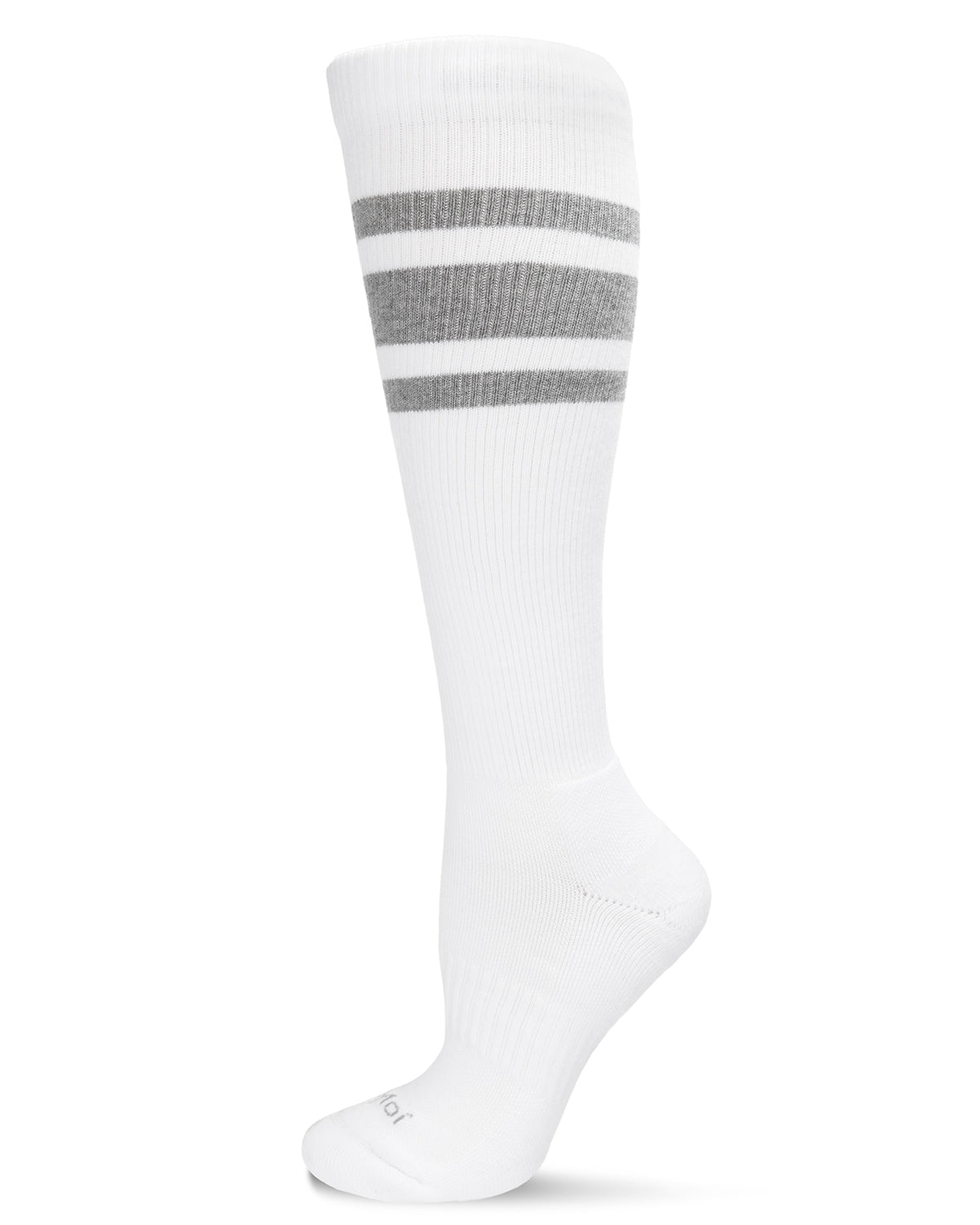 Unisex Striped Athletic Cushion Sole Knee High Cotton Blend 15-20mmHg Graduated Compression Socks : Color: White