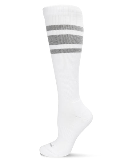 Unisex Striped Athletic Cushion Sole Knee High Cotton Blend 15-20mmHg Graduated Compression Socks : Color: White