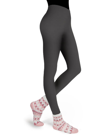 Pink Diamond Cozy Non-Skid Sock & Fleece-Lined Legging Set : Color: Pink-Gray