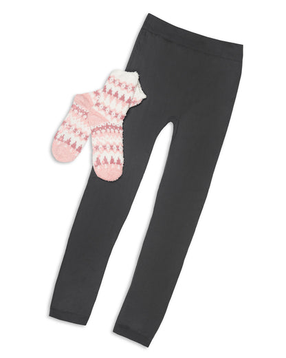 Pink Diamond Cozy Non-Skid Sock & Fleece-Lined Legging Set : Color: Pink-Gray
