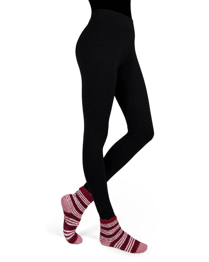 Red Stripe Cozy Sock & Legging Set : Color: Mauve-Black