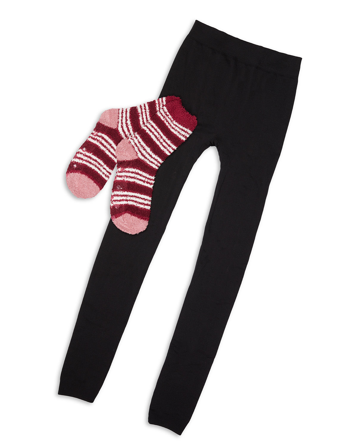 Red Stripe Cozy Sock & Legging Set : Color: Mauve-Black