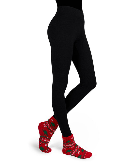 Women's Christmas Tree Cozy Socks & Legging Set : Color: Red/Black