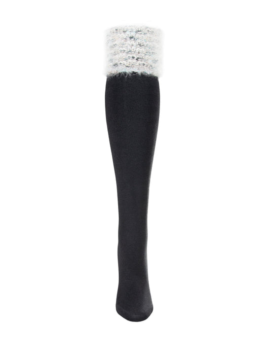 Mixed Yarn Fancy Cuff Over The Knee Sock : Color: Gray