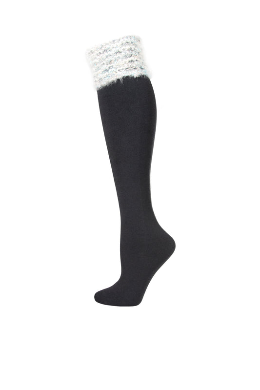 Mixed Yarn Fancy Cuff Over The Knee Sock : Color: Gray