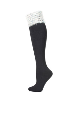 MeMoi Mixed Yarn Fancy Cuff Over The Knee Sock