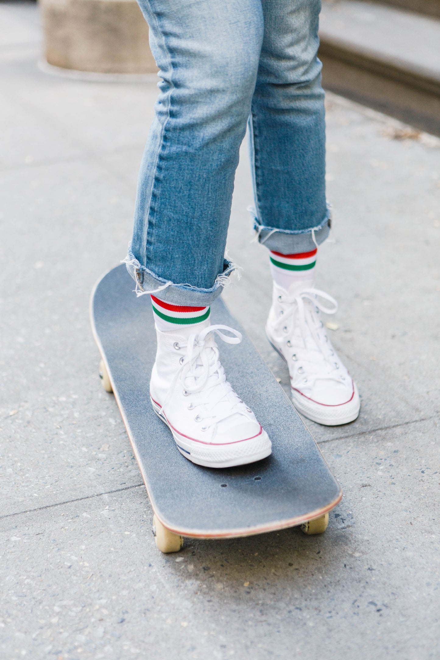 Women's Sheer Multicolor Striped Cuff Crew Sock : Color: Navy