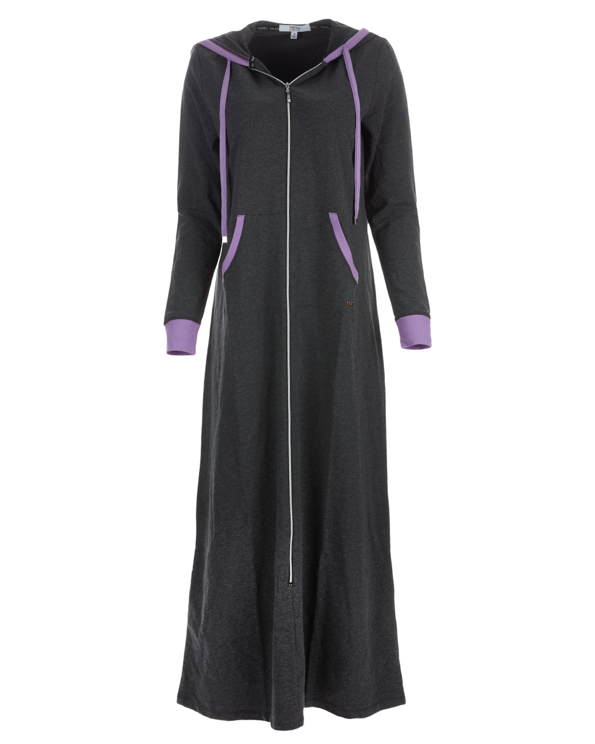 Women's Colorblock Cotton Blend Zippered Full Length Lounger Gown : Color: Charcoal Heather