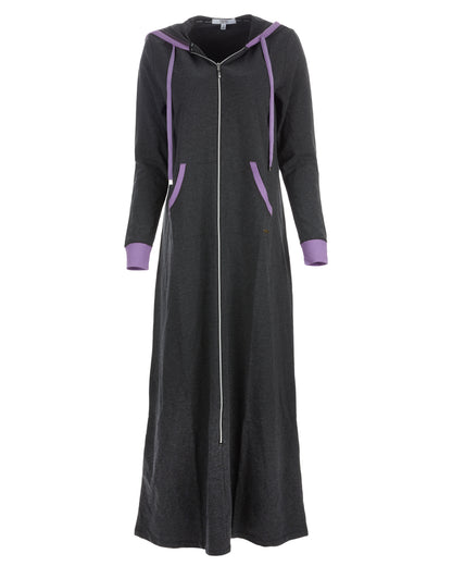 Women's Colorblock Cotton Blend Zippered Full Length Lounger Gown : Color: Charcoal Heather