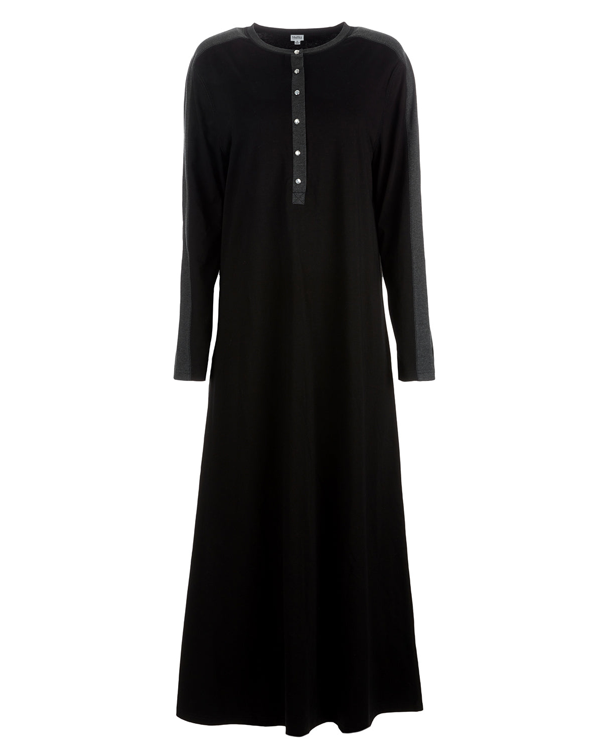 Women's Modest Long Placket Ankle-Length Cotton Blend Gown : Color: Black Charcoal