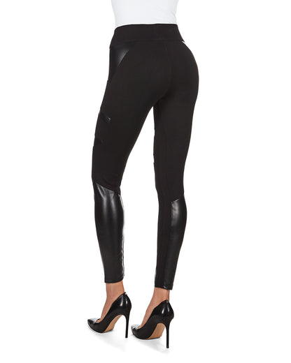 Sexy Moto Pleather Accent Shaping Leggings : Color: Black