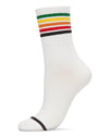 Women's Rainbow Stripe Athletic Cotton Blend Crew Sock : Color: White
