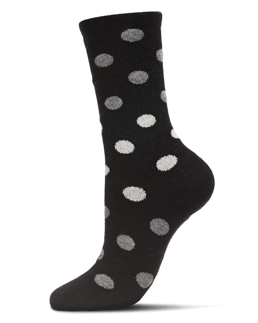 Women's Multi Shade Polka Dot Cashmere Blend Crew Socks : Color: Black