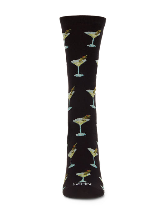 Shaken Not Stirred Bamboo Blend Crew Sock : Color: Black
