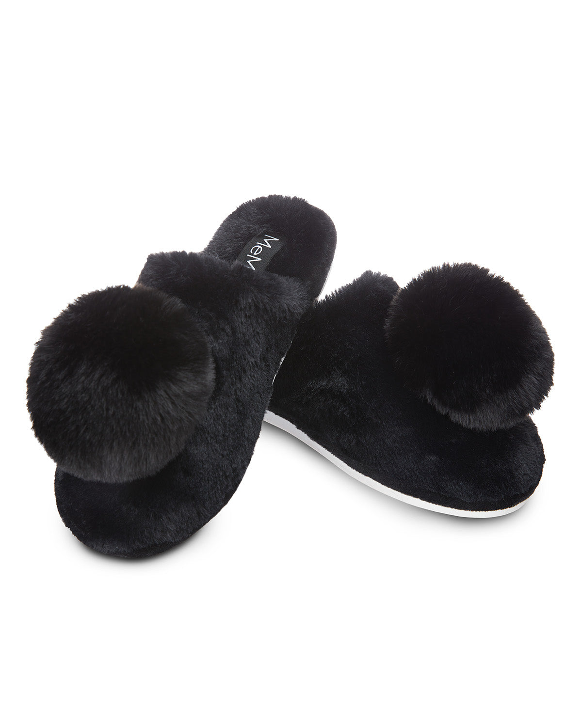The Gloria Plush Pom-Pom Slippers : Color: Black