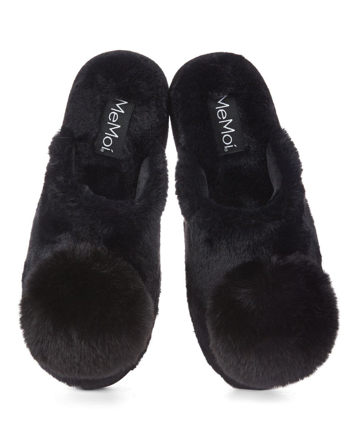 The Gloria Plush Pom-Pom Slippers : Color: Black