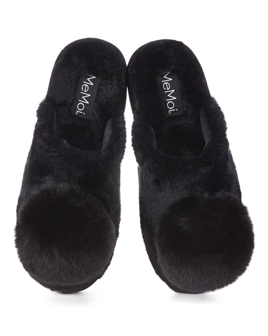 The Gloria Plush Pom-Pom Slippers : Color: Black