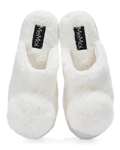 The Gloria Plush Pom-Pom Slippers : Color: Ivory