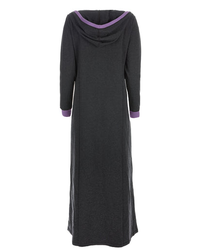 Women's Colorblock Cotton Blend Zippered Full Length Lounger Gown : Color: Charcoal Heather 