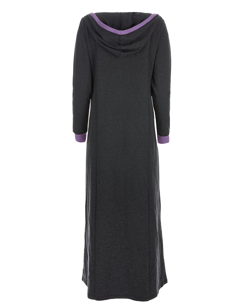 Women's Colorblock Cotton Blend Zippered Full Length Lounger Gown